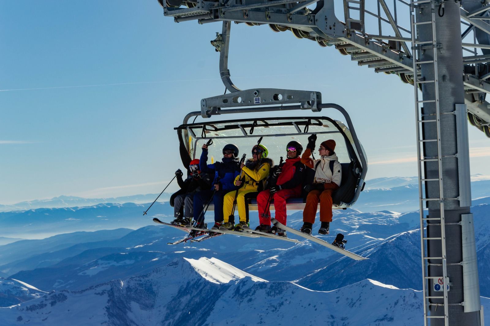 Cable cars and ski slopes in the snow-covered Gudauri mountains
